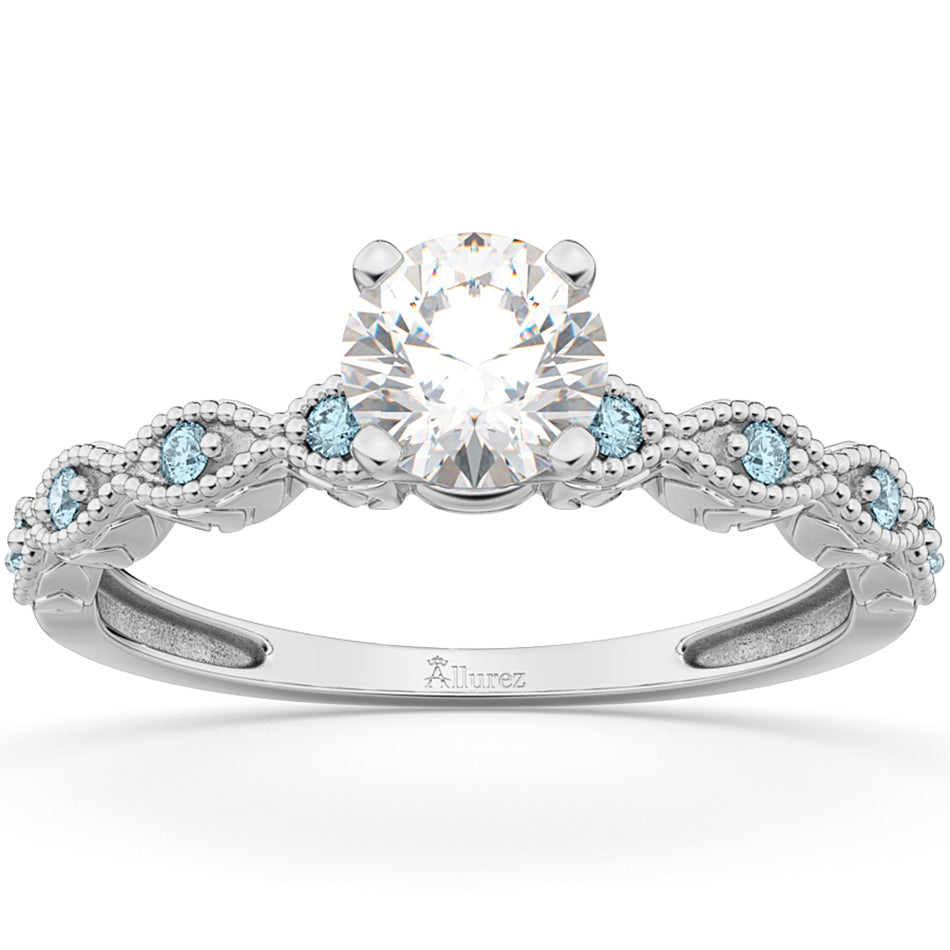 Vintage Lab Diamond & Aquamarine Engagement Ring Platinum 0.75ct