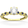 Vintage Lab Diamond & Blue Sapphire Engagement Ring 14k Yellow Gold 0.50ct