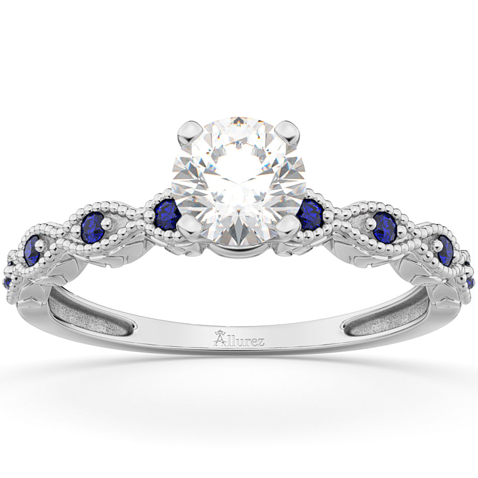 Vintage Lab Diamond & Blue Sapphire Engagement Ring Platinum 0.50ct