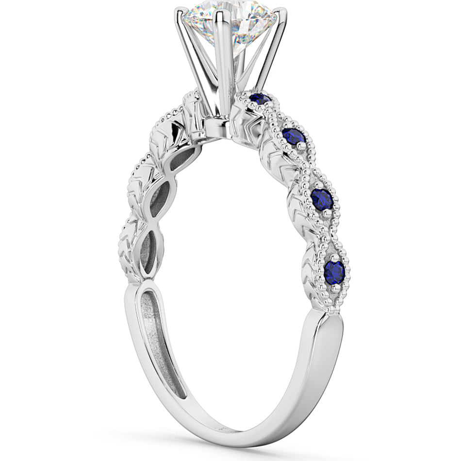 Vintage Lab Diamond & Blue Sapphire Engagement Ring Platinum 0.50ct