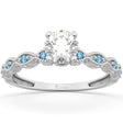 Vintage Diamond & Blue Topaz Engagement Ring 14k White Gold 0.75ct