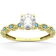 Vintage Diamond & Blue Topaz Engagement Ring 14k Yellow Gold 0.75ct