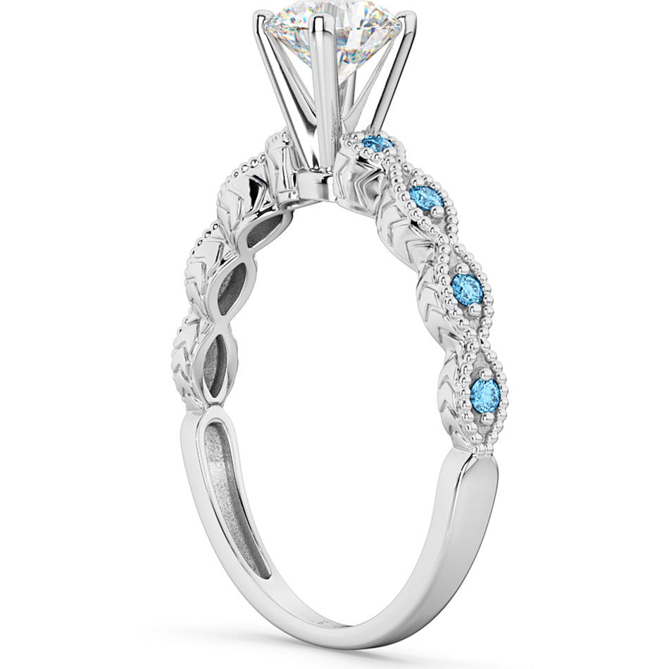 Vintage Lab Diamond & Blue Topaz Engagement Ring 14k White Gold 1.50ct
