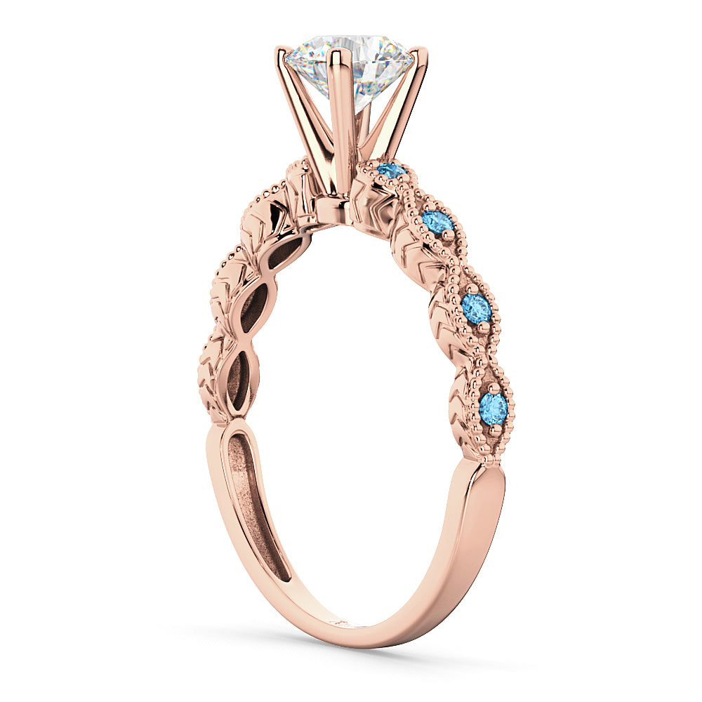 Vintage Lab Diamond & Blue Topaz Engagement Ring 18k Rose Gold 1.50ct