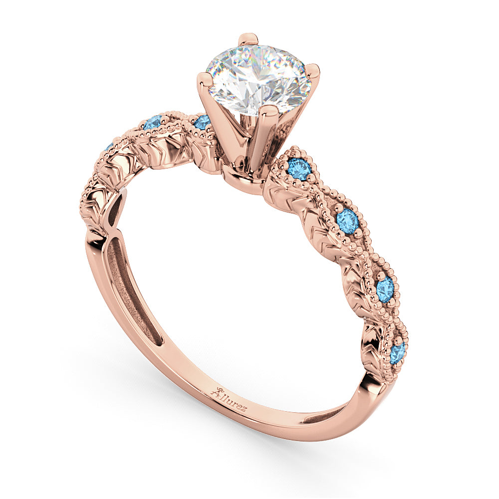 Vintage Lab Diamond & Blue Topaz Engagement Ring 18k Rose Gold 1.50ct