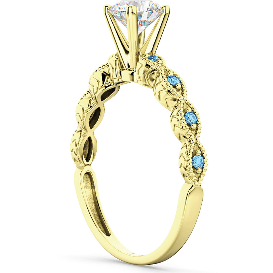 Vintage Lab Diamond & Blue Topaz Engagement Ring 18k Yellow Gold 1.50ct