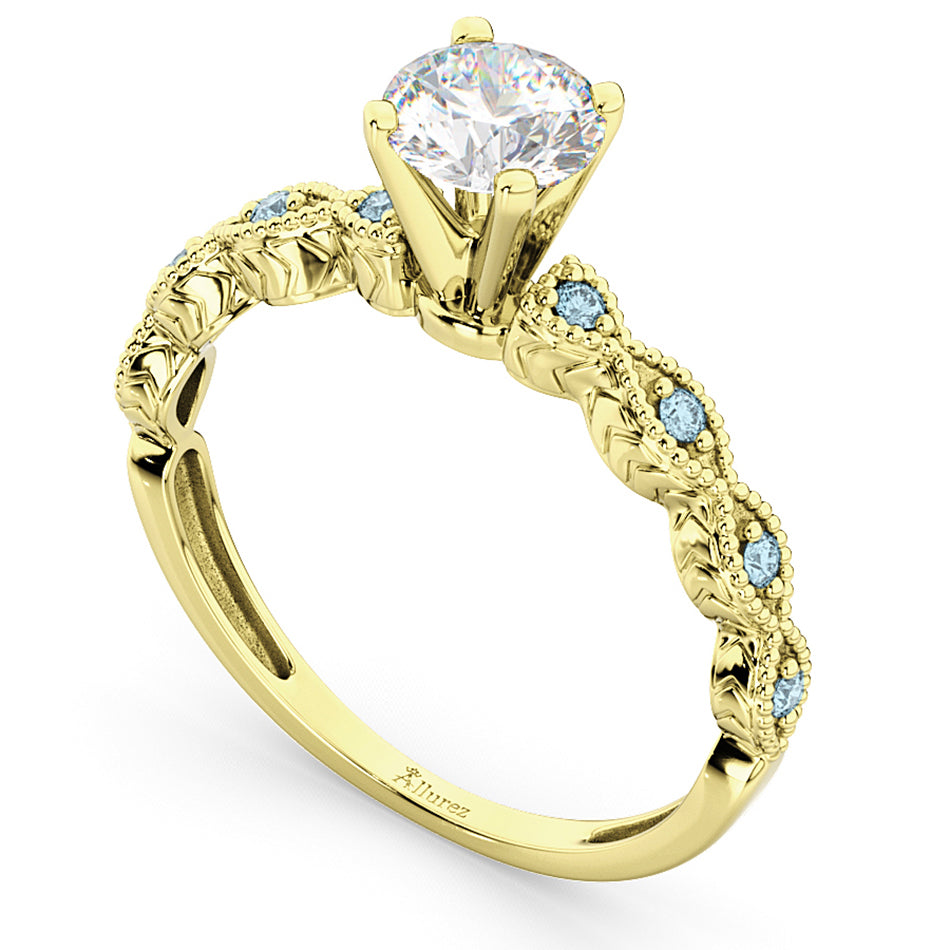 Vintage Lab Diamond & Blue Topaz Engagement Ring 18k Yellow Gold 1.50ct