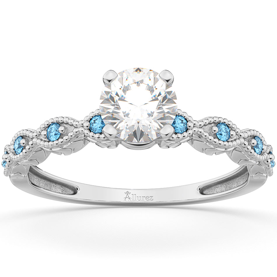 Vintage Lab Diamond & Blue Topaz Engagement Ring Palladium 0.75ct