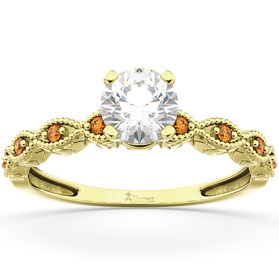 Vintage Diamond & Citrine Engagement Ring 14k Yellow Gold 0.75ct