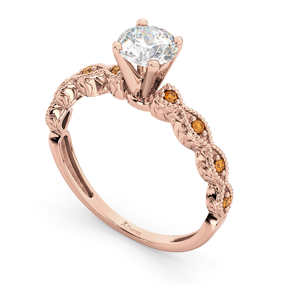 Vintage Lab Diamond & Citrine Engagement Ring 14k Rose Gold 1.00ct