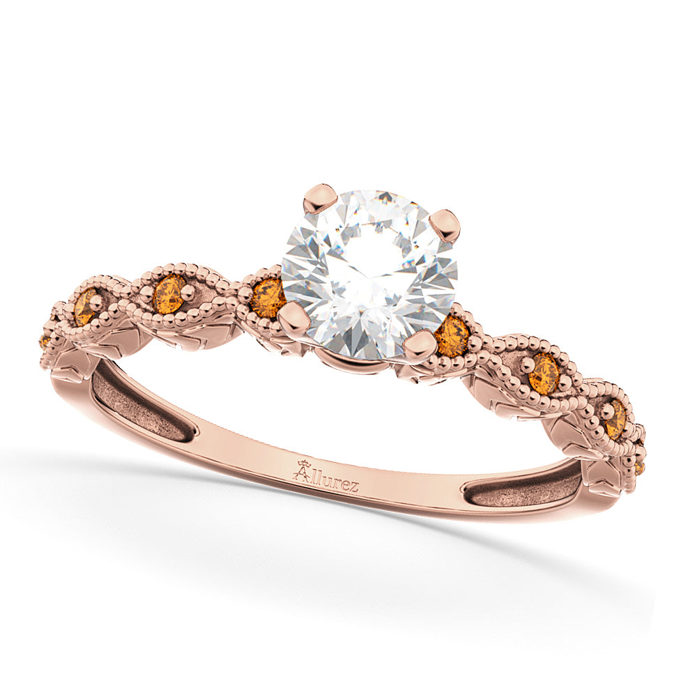 Vintage Lab Diamond & Citrine Engagement Ring 18k Rose Gold 0.75ct