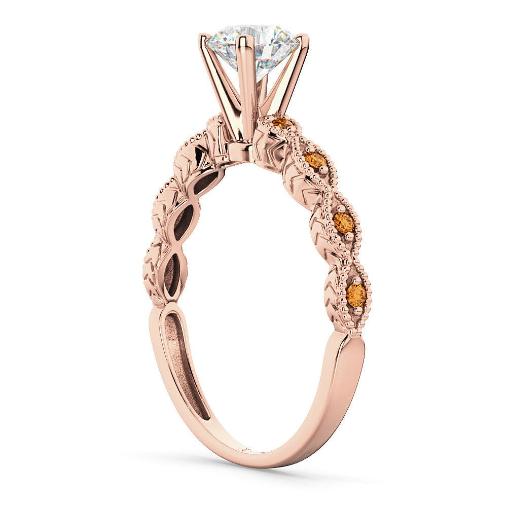 Vintage Lab Diamond & Citrine Engagement Ring 18k Rose Gold 0.75ct