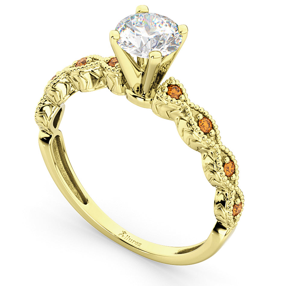 Vintage Lab Diamond & Citrine Engagement Ring 18k Yellow Gold 0.50ct