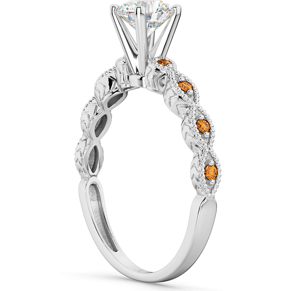 Vintage Lab Diamond & Citrine Engagement Ring Palladium 1.00ct