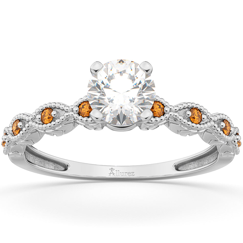 Vintage Lab Diamond & Citrine Engagement Ring Platinum 1.00ct