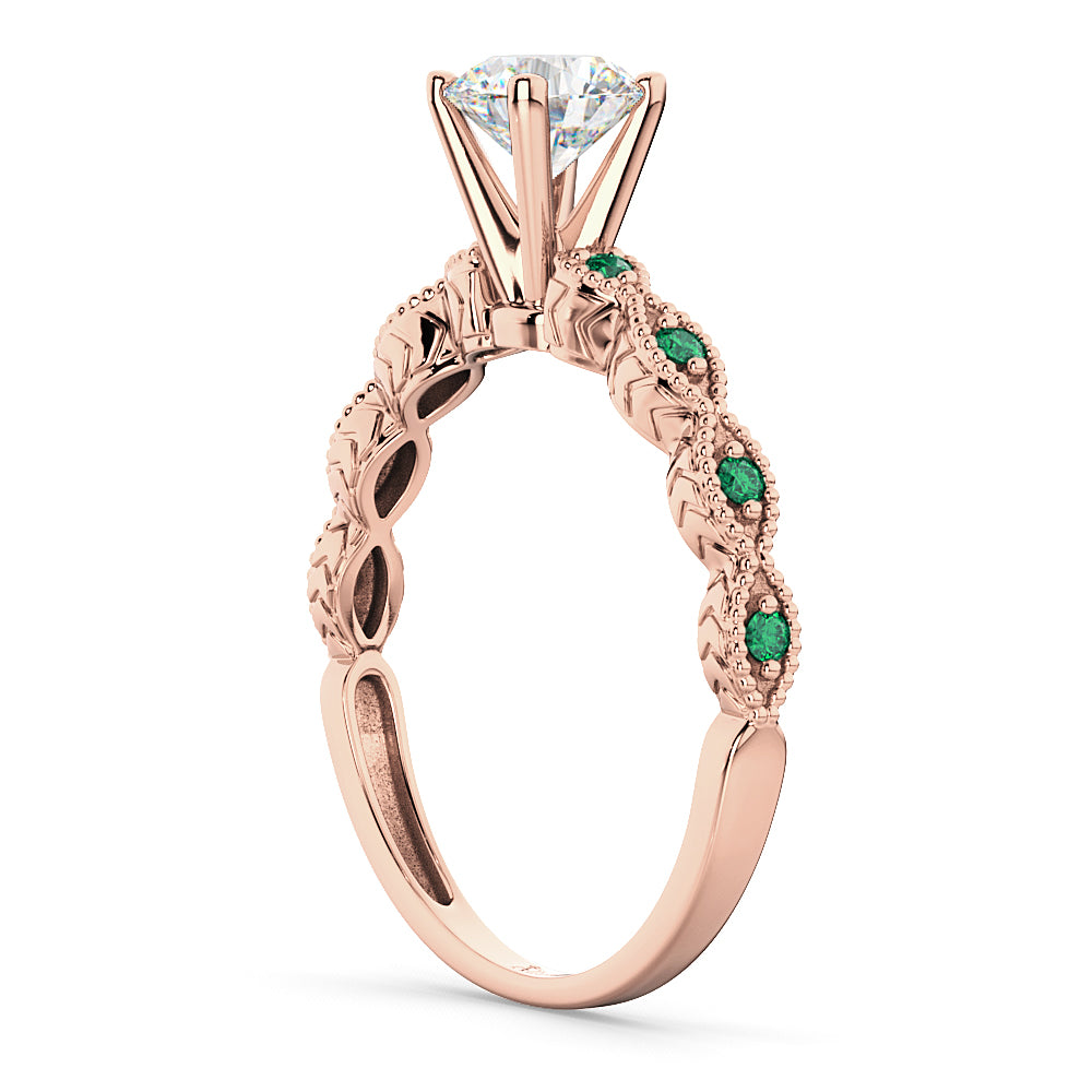 Vintage Lab Diamond & Emerald Engagement Ring 14k Rose Gold 1.00ct