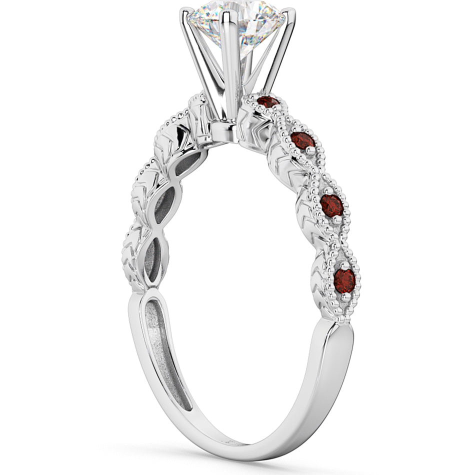 Vintage Diamond & Garnet Engagement Ring 18k White Gold 0.50ct