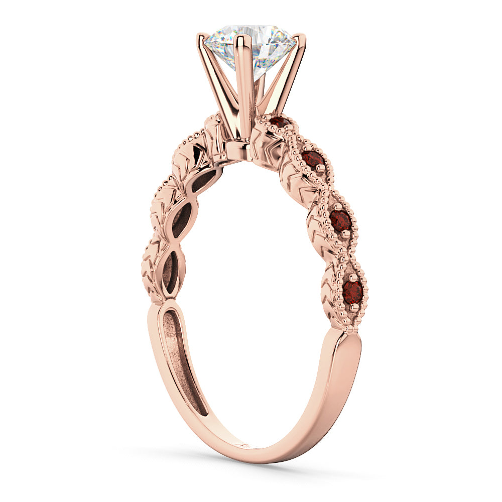 Vintage Lab Diamond & Garnet Engagement Ring 14k Rose Gold 0.50ct