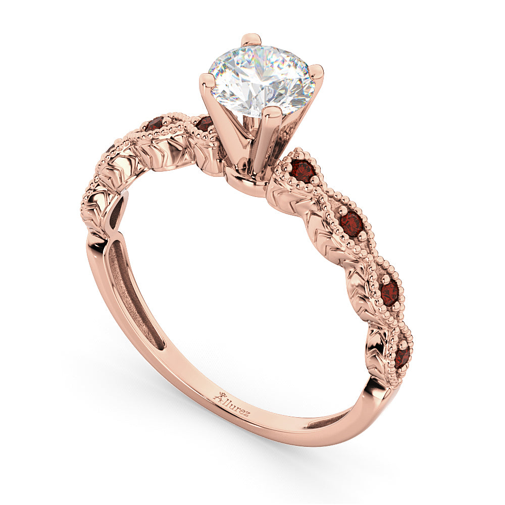 Vintage Lab Diamond & Garnet Engagement Ring 14k Rose Gold 1.50ct