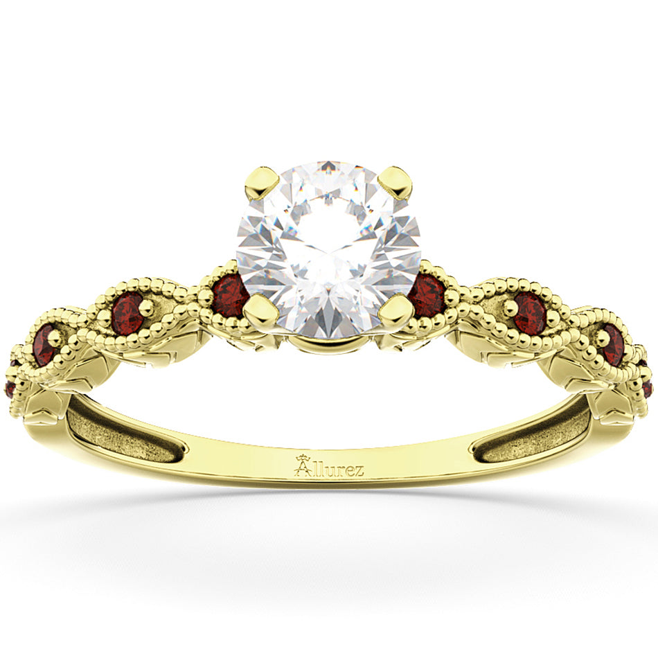 Vintage Lab Diamond & Garnet Engagement Ring 14k Yellow Gold 1.50ct