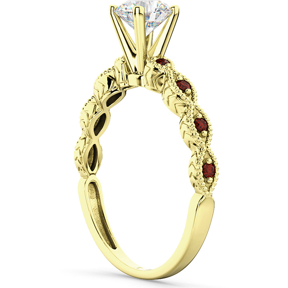 Vintage Lab Diamond & Garnet Engagement Ring 14k Yellow Gold 1.50ct