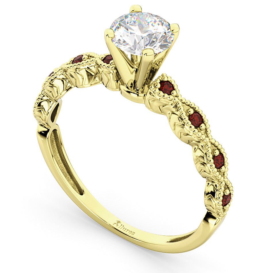Vintage Lab Diamond & Garnet Engagement Ring 14k Yellow Gold 1.50ct