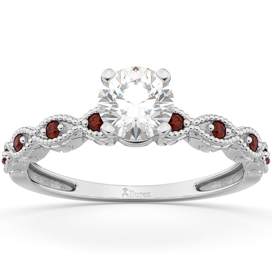 Vintage Lab Diamond & Garnet Engagement Ring 18k White Gold 1.00ct