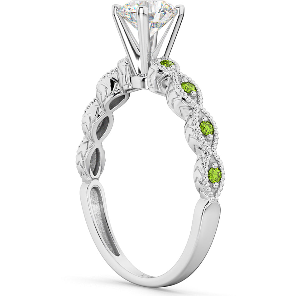Vintage Diamond & Peridot Engagement Ring 14k White Gold 1.50ct