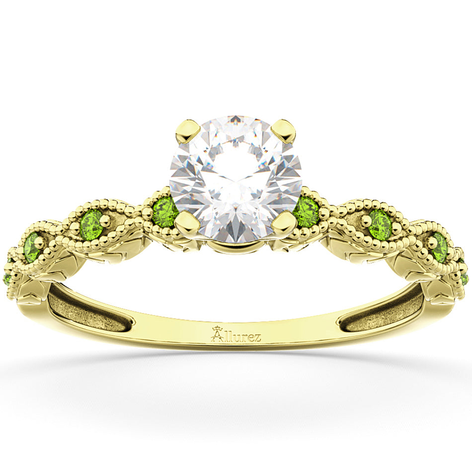 Vintage Diamond & Peridot Engagement Ring 14k Yellow Gold 1.00ct