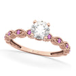 Vintage Lab Diamond & Pink Sapphire Engagement Ring 18k Rose Gold 0.75ct