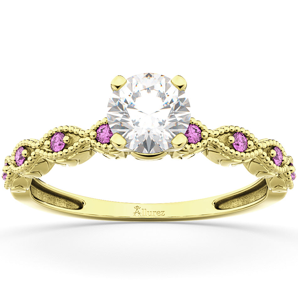 Vintage Lab Diamond & Pink Sapphire Engagement Ring 18k Yellow Gold 0.75ct