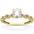 Vintage Lab Diamond & Pink Sapphire Engagement Ring 18k Yellow Gold 0.75ct