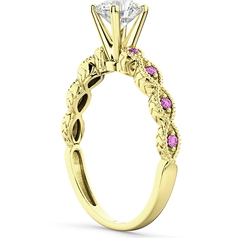 Vintage Lab Diamond & Pink Sapphire Engagement Ring 18k Yellow Gold 0.75ct