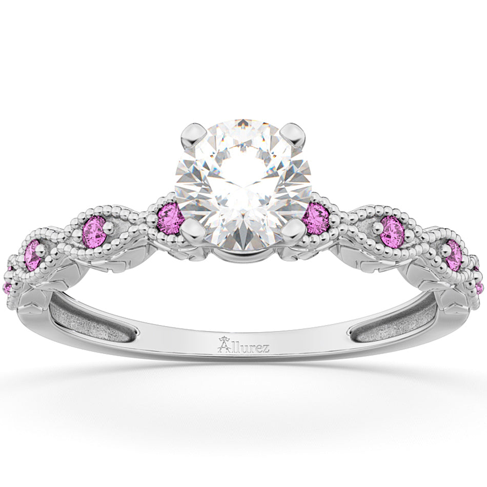 Vintage Lab Diamond & Pink Sapphire Engagement Ring Palladium 1.00ct