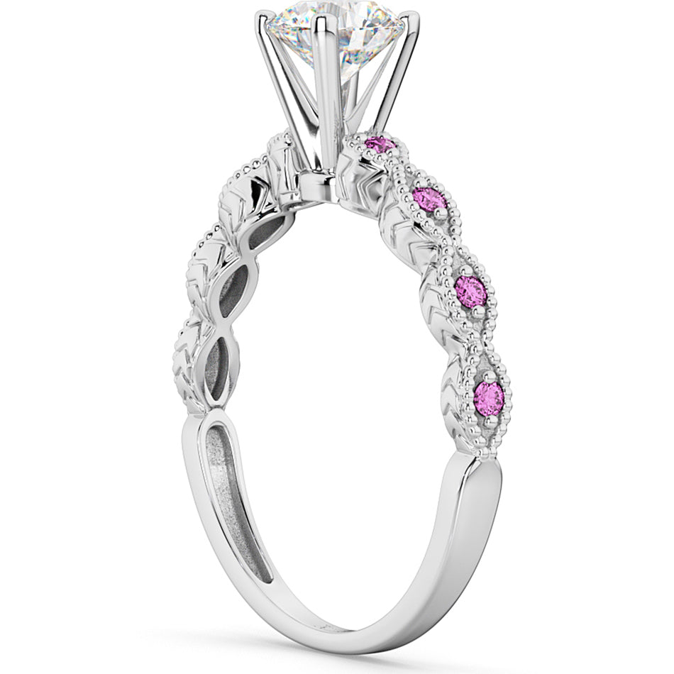 Vintage Lab Diamond & Pink Sapphire Engagement Ring Palladium 1.00ct