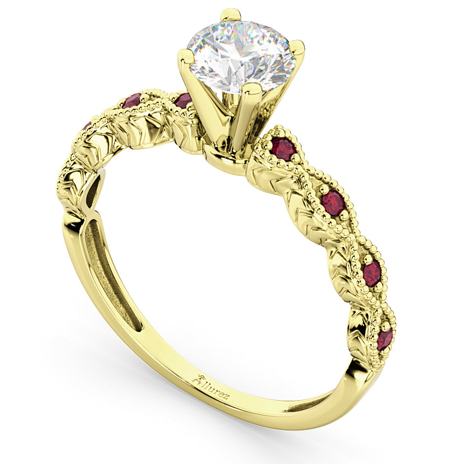 Vintage Diamond & Ruby Engagement Ring 14k Yellow Gold 0.75ct