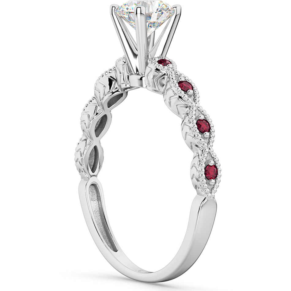 Vintage Diamond & Ruby Engagement Ring 18k White Gold 0.50ct
