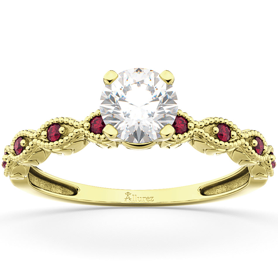 Vintage Diamond & Ruby Engagement Ring 18k Yellow Gold 0.50ct