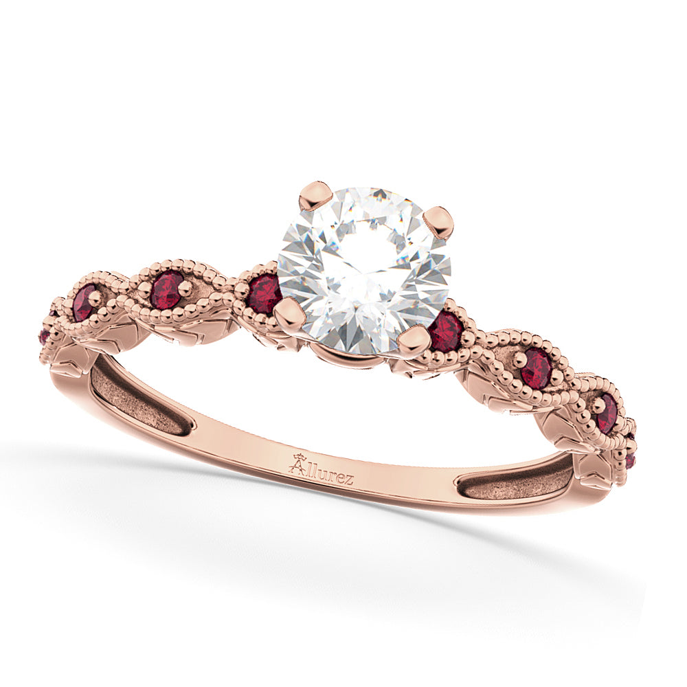 Vintage Lab Diamond & Ruby Engagement Ring 18k Rose Gold 0.75ct