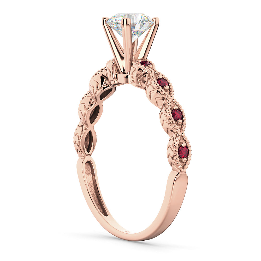 Vintage Lab Diamond & Ruby Engagement Ring 18k Rose Gold 0.75ct