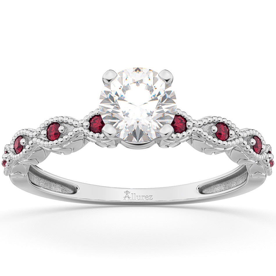 Vintage Lab Diamond & Ruby Engagement Ring Palladium 1.50ct