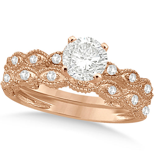 Petite Antique-Design Lab Diamond Bridal Set in 14k Rose Gold (0.58ct)