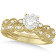 Petite Antique-Design Diamond Bridal Set in 14k Yellow Gold (1.08ct)