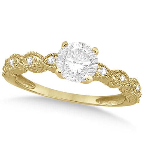 Petite Antique-Design Lab Diamond Bridal Set in 14k Yellow Gold (1.08ct)