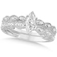 Marquise Antique Style Diamond Bridal Set in 14k White Gold (0.58ct)