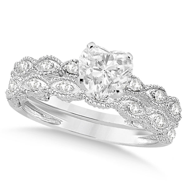 Heart-Cut Antique Style Lab Diamond Bridal Set in 14k White Gold (0.58ct)