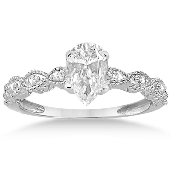 Pear-Cut Antique Style Diamond Bridal Set in 14k White Gold (0.83ct)