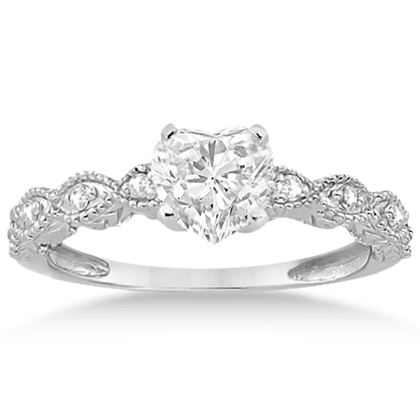 Heart-Cut Antique Style Diamond Bridal Set in 14k White Gold (1.08ct)