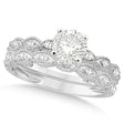 Petite Antique-Design Diamond Bridal Set in 14k White Gold (1.08ct)