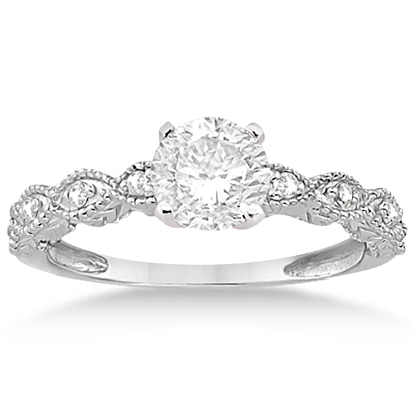 Petite Antique-Design Diamond Bridal Set in 14k White Gold (1.08ct)